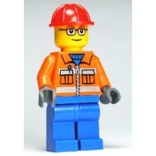 cty110 Construction Worker - Orange Zipper, Safety Stripes, Orange Arms, Blue Legs, Red Construction Helmet, Glasses 